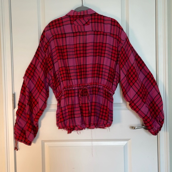 We The Free People Womens Top Red and Pink Distress Boho Button Down - Picture 9 of 11